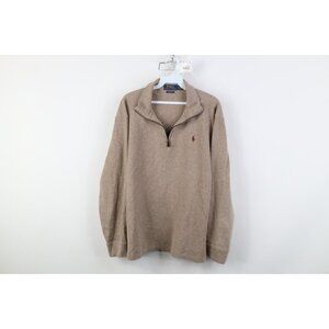 Vtg Ralph Lauren Mens Large Estate Rib Cotton Ribbed Knit 1/4 Half Zip Sweater